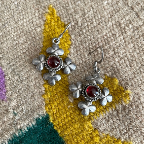 Silver and Burgundy Agate Stone Earrings - Picture 1 of 3